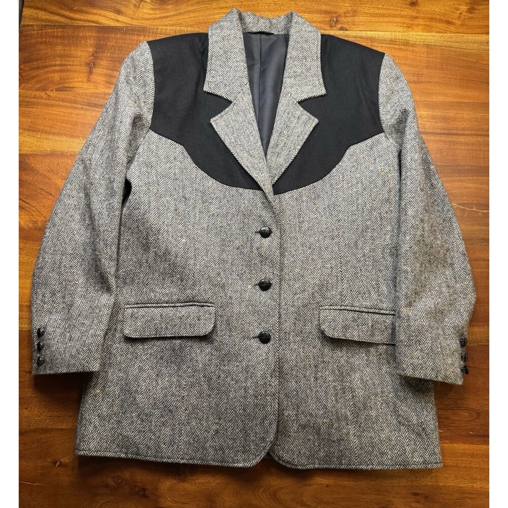 Vtg Pioneer Wear Women Medium Western Blazer Jacket Tweed Herringbone USA Sz M